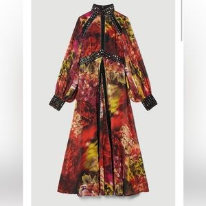 Exploded Floral Studded Lace Midi Dress